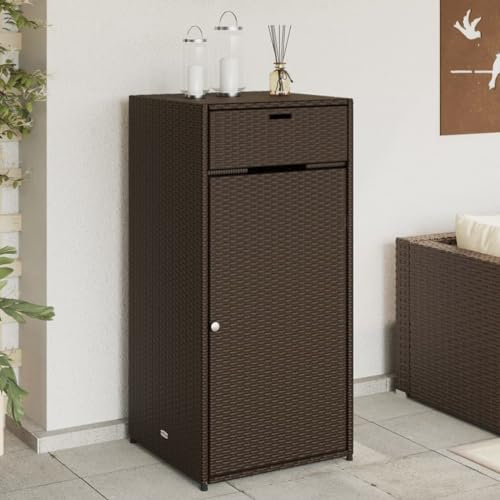 KOIECETA Gartenschrank Geräteschrank mit viel Stauraum Beistellschrank Schrank mit Türen Balkonschrank Terrassenschrank Poly Rattan (Braun, 55x55x111 cm)
