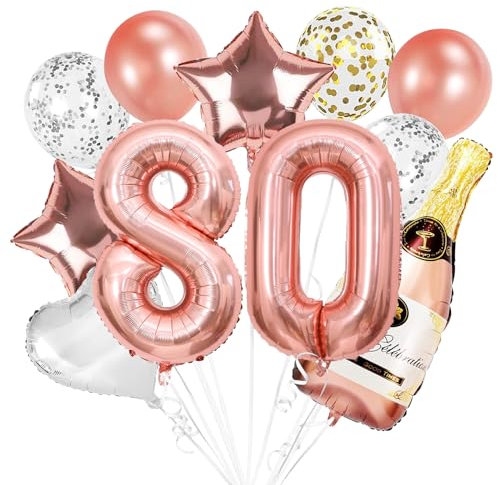 80. Geburtstag Frau Deko, 80 Geburtstag Deko Rosegold, Luftballon 80 Geburtstags Mann Frau, 80. Geburtstage Deko Set mit Folienballon 80 Geburtstags Ballon, Konfetti Luftballons Party Deko Supplies