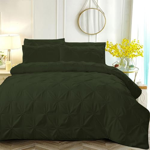 Luofanfei Plissee Bettwäsche 135x200 Grün Olivgrün Pinch Pintuck Plisseefalten Wendebettwäsche Einfarbig Geometrisch Quetschfalten Microfaser Zweiteilig Bettbezug 135 x 200 Einzelbett