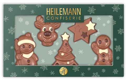 Heilemann Geschenkpackung mit Weihnachtsfiguren aus Edellvollmilch-Schokolade dekoriert, 100 g
