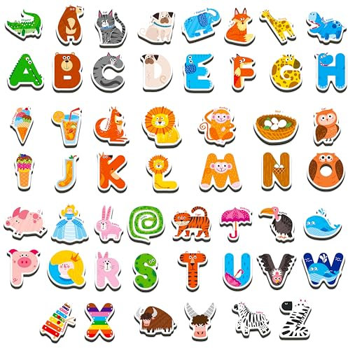 52 Imanes con Letras y Animales, Imanes de Letras Mayúsculas para Nevera, Decoración para Nevera, Alfabeto, Palabras, Cognición, Juguete Educativo para Niños y Bebés