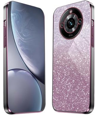 HAOYE Funda para Realme 11 Pro 5G / Realme 11 Pro+ Plus 5G, Carcasa Silicona TPU Marco Galvanizado, Protector a Prueba de Golpes Case con Brillante Pegatina. Rosa