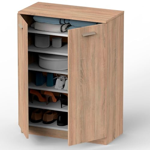 briebe Armario Dormitorio, Multiusos, Baño, Mueble Bajo Auxiliar Cocina, Zapatero, 2 Puertas, 5 Estantes 101x74x36 cm (Alto x Ancho x Profundo) Gran Capacidad, Nova (Roble Cambrian)