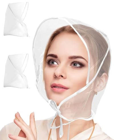 HSIXHAF 2 Stück Regenhaube Transparent Kopf Regenhut mit Sonnenschutz Kunststoff Regenhut Damen Wasserdicht Unisex Herren Damen Überkopf Regenmütze Regenmantel Regenschutz
