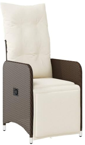 vidaXL Gartensessel Verstellbar mit Kissen, Gartenstuhl mit Stahlrahmen, Liegestuhll für Garten, Stuhl Sessel Relaxsessel, Braun Poly Rattan