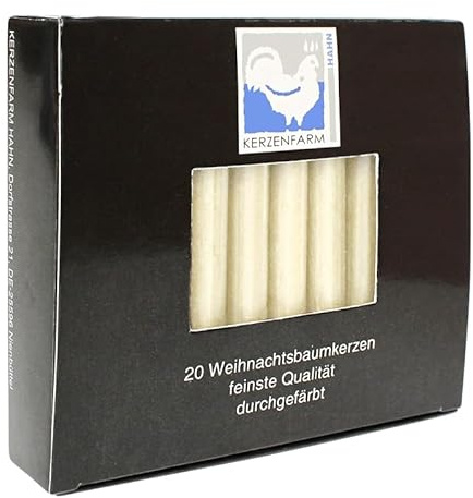 luterna Baumkerzen aus Paraffin, 110/13 mm, Elfenbein, KERZENFARM HAHN, Brenndauer ca. 2h, 20 Stück pro Verpackung