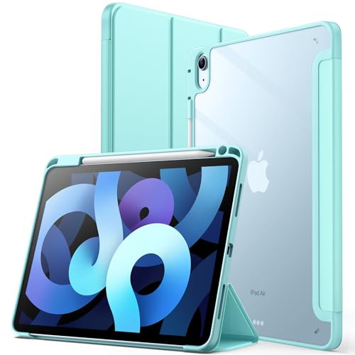 JETech Hülle NUR für iPad Air 11 Zoll M4/M3/M2 (2026/2025/2024), iPad Air 5/4 (10,9-Zoll, 2022/2020, 5./4.) mit Stifthalter, Klare Transparente Rückseitenschale Ständer Schutzhülle (Mintblau)