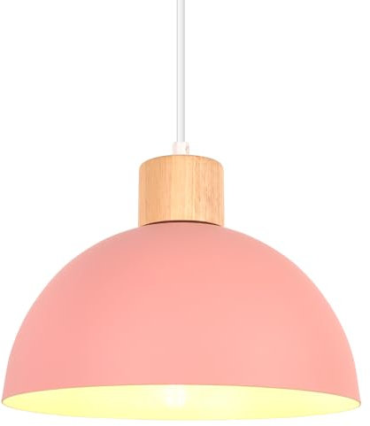 iDEGU Lustre Suspension Rétro Suspension Luminaire Moderne Style Demi-Cercle Plafonnier E27 en Bois Métal Lampe Suspension pour Salon Chambre Salle à Manger Cuisine, Ø 25CM (Rose)