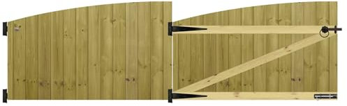 Premier Garden Supplies Made to Measure Tongue & Groove Semi-Braced Arch Top Driveway Gates for Measurements Height <3ft (90cm) x Width: 274cm - 305cm +450mm Hinge Ring Latch Kit