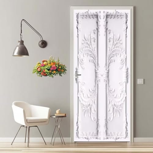 Türtapete Selbstklebend 77X200 cm Türaufkleber 3D Türfolie Selbstklebend Weiß Europäisch Klebefolie Tür Türposter Tür Folie PVC Wasserfest Wandbild für Schlafzimmer Wohnzimmer Bad Tür Tapete -MT383