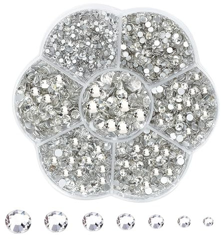 ChAusa 2500pcs Hotfix Rhinestone Flatback Round Glass Crystal Rhinestones 7 Sizes 1.5~4.8mm Hotfix Rhinestone Tool Kit for Clothes DIY Decoration,Manicure,Art Crafts (Silver)