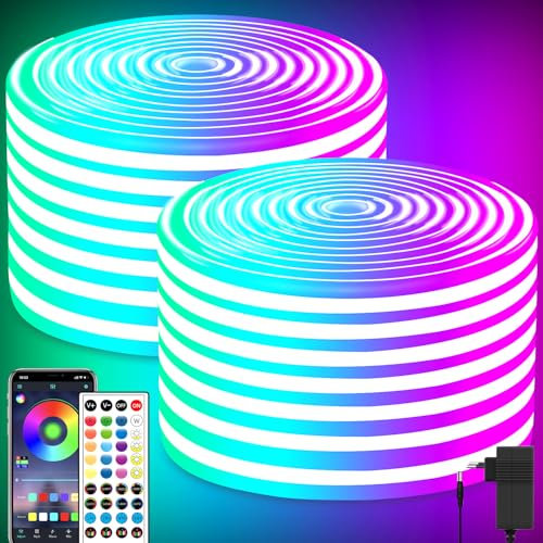 segrass LED Neon strip 30m, flexibel, mit APP/Fernbedienung, mehrere Modi, IP65 Outdoor RGB wasserdicht, Schlafzimmer Indoor Musik-Synchronisation Spiel Bar Licht(2 Rollen von 15M)