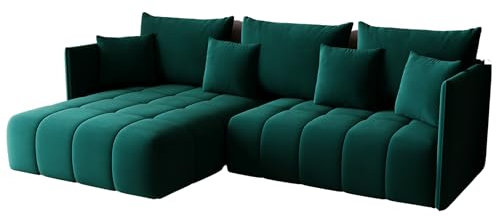 KP-Meble - Ecksofa mit Schlaffunktion - Gona - Schlafsofa 245 x 180 cm - Elegant, langlebig, freistehend - Automatisch für einfaches Ausklappen - 246x188x93cm - Monolith 37 (Flasche Grün)