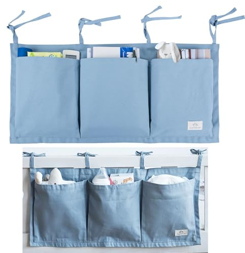 Nachttisch-Aufbewahrungskorb,Bett-Aufbewahrungsbox,Kinderbett-Aufbewahrungstasche,Betttasche,hängende Aufbewahrungstasche für Spielzeug,Bücher,Flaschen,Windelpads,Fernbedienungen,68x33cm (Blau)