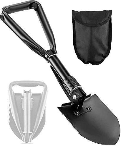 Pala da scavo, 47 cm, leggera, pieghevole, in acciaio al carbonio, portatile, per scavare all'aperto, campeggio, escursionismo, auto, emergenza, casa, giardino