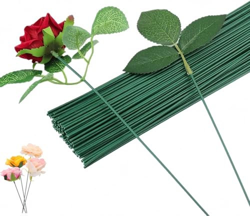 SHSHbuy Alambre de Tallo,100 Piezas Herramienta Florales,Kit de Arreglo Floral,Hilo de Hierro de Flores,Floral Wire para Manualidades Ramo de Flores(40 cm,Verde)