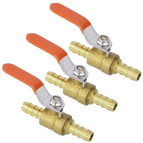 Vanne à Bille en Laiton, 3 Pièces Robinet à Tournant Sphérique en Laiton de 10mm, Raccord de Tuyau Cannelé, Tuyau à Tournant Sphérique pour Eau, Gaz, Huile, Jardin
