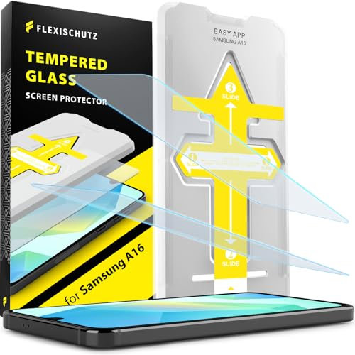 FlexiSchutz® Schutzglas für Samsung Galaxy A16 5G/4G Schutzfolie, Screen Protector, Glas Displayschutzfolie mit Praktischer Installationshilfe, Displayschutz, Glas Folie mit Schablone [2 Stück]