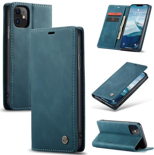 Cracedily for iPhone 11 6.1-Inch Case, Wallet Case Flip Leather with Card Holder Magnetic Closure Shockproof Kickstand Protective Phone Cases Cover for iPhone 11(2019), Blue-Green