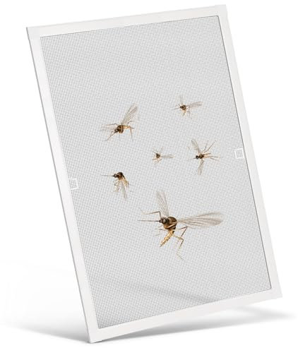 FLYZZZ Mosquitera para ventana con marco, 100 x 120 cm, aluminio, protección contra insectos, ventana, mosquitera para ventana, kit de montaje automático, rejilla de protección contra moscas en blanco