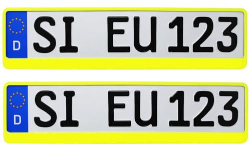 2 x Kfz Kennzeichenhalter Neongelb PKW Nummernschildhalter Kennzeichenrahmen