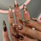 Kabwea 24 Pieces Press On Nails Almond Medium Length, 3D Fake Nails with Charms, Press on Nail
