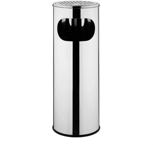 Bolero Cylindrical Cigarette Bin Stainless Steel, 12Ltr, Black, 12 Ltr | Weatherproof design safely collects outdoor waste, keeping entrances clean and ash-free in busy commercial environments.