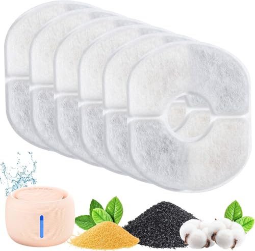Pawaboo Filtres de Fontaine pour Chat, Triple Action Filtre Fontaines à Eau avec Charbon Actif et Résine Échangeuse d'Ions, Filtre Fontaines Eaus Chats pour 2,5L Fontaine à Eau Chat (6 Pièces)