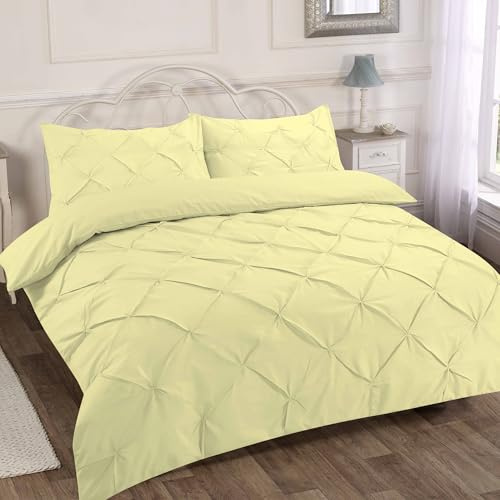 Home Sweet Home UK Pintuck Double Size Duvet Cover Sets Soft PolyCotton Duvet Cover Sets Doublesize With Button Closure Non-Iron Easy Care Bedding With Matching Pillowcases