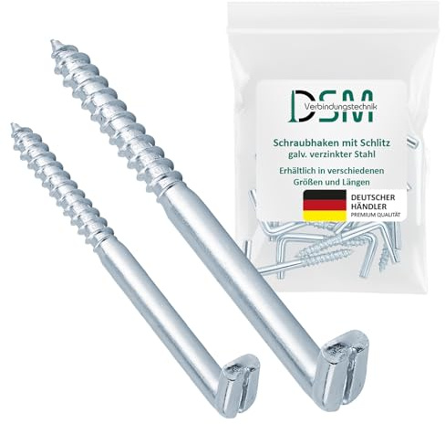 DSM – Schraubhaken gerade mit Schlitz TYP 7 – 4,4 x 50 mm – 25 Stück | galvanisch verzinkt – Schlitzschraubhaken Holzgewinde [TrueSpec] für Holz, Beton & Mauerwerk – Wandhaken – Tragkraft 25 kg