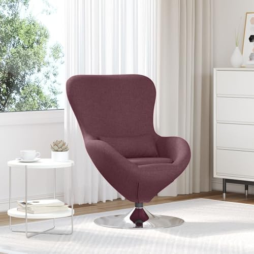 SKTQYQO Moderner Drehsessel aus violettem Stoff für Wohnzimmer, mit Metallsockel und Bankkissen, bequemer Stuhl zum Entspannen und Lesen, elegantes und funktionales Design