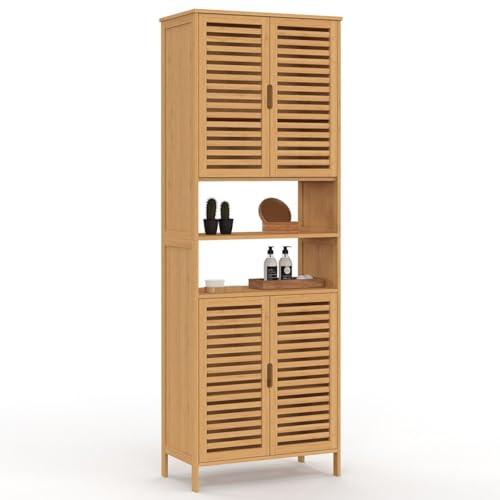 IDMarket - Badezimmerschrank aus Bambus BEA, 4 Türen und 2 Nischen