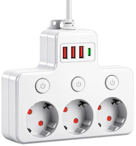Steckdosenleiste mit 3 Fach Steckdosen mit 3 USB & 1 USB-C,Wandmontage steckdosenverteiler mit Einzelschaltern,steckerleiste für Büro, Hause, Reisen,küche,Badezimmer