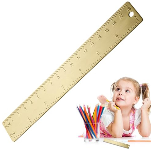 Renopfect Metall Lineal - 18 Zentimeter Präzises Vintage Multifunktions Werkzeug | Gerades Lineal Aus Messing Mit Loch - Zum Zeichen Schneiden Basteln Für Schüler Lehrer