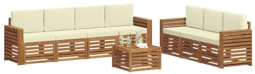 vidaXL Sofagarnituren 8 pcs Natur und Creme Massivholz Akazie, Moderne Garten-Sofa-Ecke, Bequeme Sitzgruppe für Terrasse, langlebig und stylisch