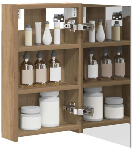 vidaXL Badezimmerspiegelschrank Kunsthandwerk Eiche 30 x 10,5 x 50 cm, Moderner Spiegelschrank, rechteckig, Wandregal für Badezimmer, praktische Aufbewahrung