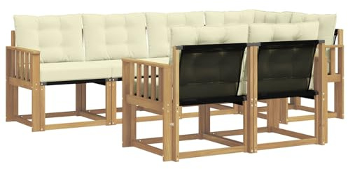 vidaXL Outdoor-Sofagarnitur mit Kissen 7 pcs Weiß und Creme, Moderner Outdoor-Sofa, strapazierfähige Gartenmöbel, Lounge für Terrasse, Komfortables Sitz-Set