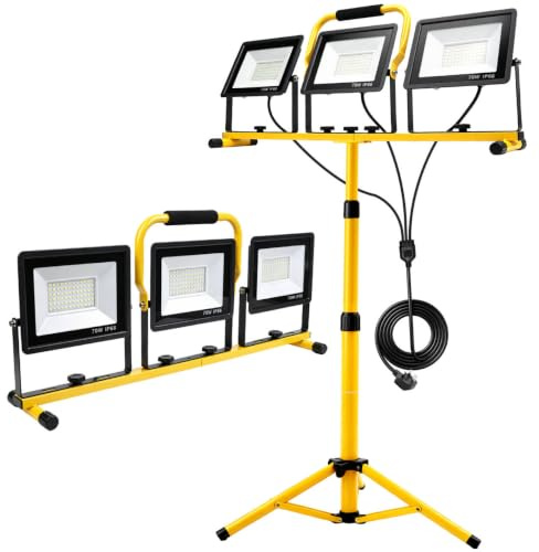 3x70W LED Work Light, Adjustable Tripod Portable Construction Flood Light | BDDFOTO Rotatable Heads, Detachable Handheld, IP66 21000LM 6500K, Work Light for Workshop Construction & Outdoor Lighting