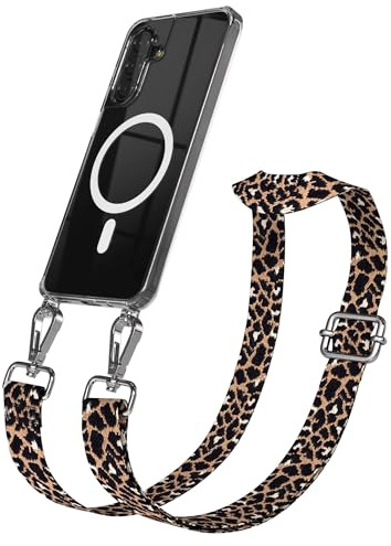 EAZY CASE Handykette - Verstellbares Taschenband kompatibel mit Galaxy A17, Schulterriemen, Handykordel mit Silikon Hülle, Qi Charging kompatibel, Umhängetasche, Leo - Schwarz Braun Silber