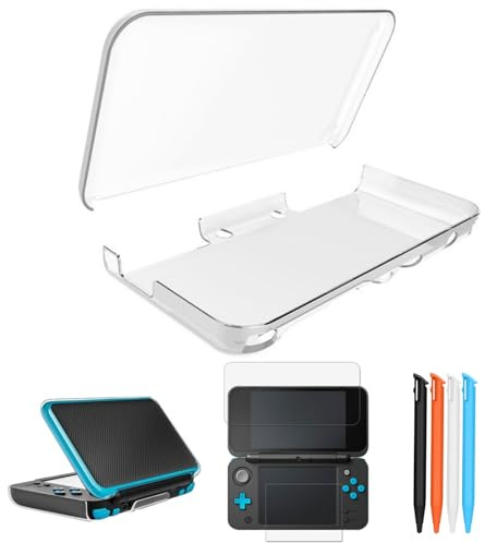 Hzxkqmil Custodia Protettiva Trasparente per Nintendo New 2DS XL LL Console | Custodia Rigida in Cristallo Chiaro + 1 Set di Pellicole Protettive per Schermo e 4 Penne Stylus per New 2DS XL/LL