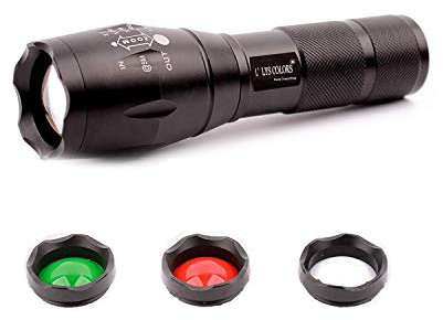 LlysColors 5 Modus Zoombar Taschenlampe Rot / Grün / Weißlicht LED Taschenlampe Fackel mit Magnet für Outdoor, Camping, Nachtfischen, Nachtreiten, Notfälle(Mehrfarbig mit Magnet)