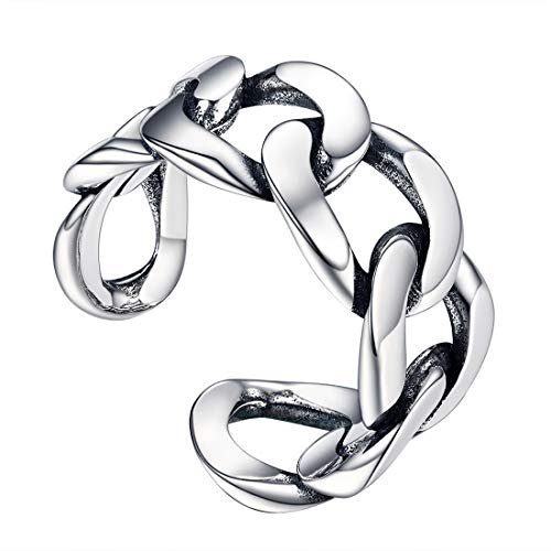 U7 925 Sterling Silber Ring für Männer Frauen Panzerkette Design Offener Ring Vintage Stil verstellbar Fingerring Hip Hop Modeschmuck Accessoire für Weihnachten Geburtstag
