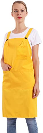 BIGHAS H-Stil Schürze mit Tasche für Damen und Herren, verstellbar, große Größe, bequem, Küche, Zuhause, Kochen, 12 Farben (Yellow)