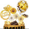 iZoeL Gold Birthday Cake Decoration Happy Birthday Cake Topper Paper Fans Banner Confetti Balloon Fireworks Golden Cupcake Topper for Gold Theme Party Decor Girl Boy Kid Women Man (Gold)