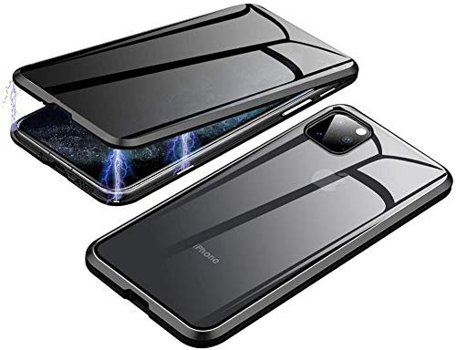 Anti-Peep Magnetic Case for iPhone 11 Pro max ,360 Anti-Peeping Case,Privacy Clear 9H Tempered Glass Front, Adsorption Case Double Sided Glass Pravicy Protection Metal Bumper Case Shockproof -black