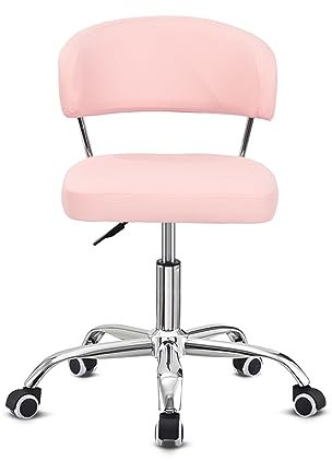 Outwin Modern Pink Armless Swivel Desk Chair, Home/Office, Adjustable Height, 76 to 91 cm, 120 kg Capacity, Faux Leather Seat, Steel Frame, Hard Floor, Carpet