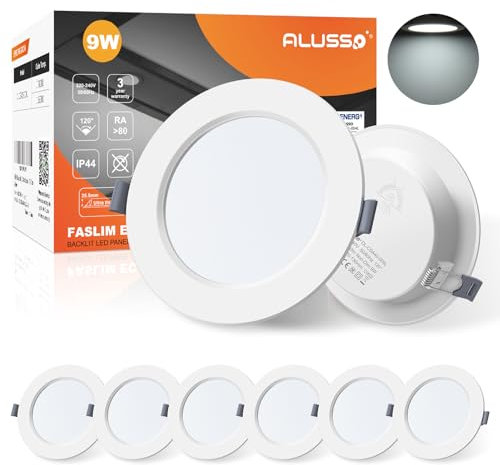 ALUSSO Faretti LED da Incasso, 6 x 9W Faretti Cartongesso 720LM Bianco Freddo 6000K, Luci da incasso, Integrati Ultrasottile Pannello Lampada, Spot LED Incasso