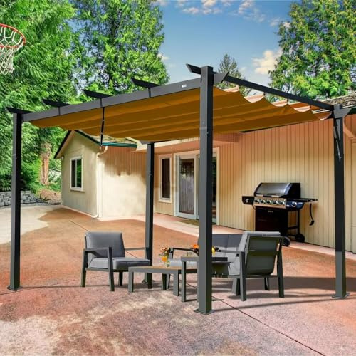 Outdoor Pergolas (2021 New) - Patio Aluminum Retractable Pergola Outdoor Gazebo Heavy Duty Grape Trellis Sunshade Canopy for Courtyard, Pool, Garden by domi outdoor living (Palawan 10x10ft)