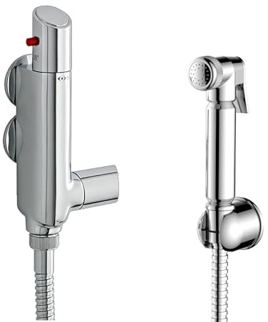 ENKI, Vito, SH0595, Chrome, Thermostatic Shower Mixer Valve with Bidet Hand Sprayer Kit, Solid Brass, Anti-Scald Device, Temperature Control, Modern Design, Easy to Install, 1-Year Guarantee