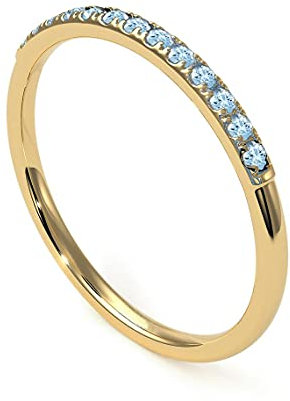 Gemsonclick Natürlicher Aquamarin Eternity Stacking Verlobungsring 14K vergoldet März Birthstone Vintage Style Promise Band Ring Schmuck 54